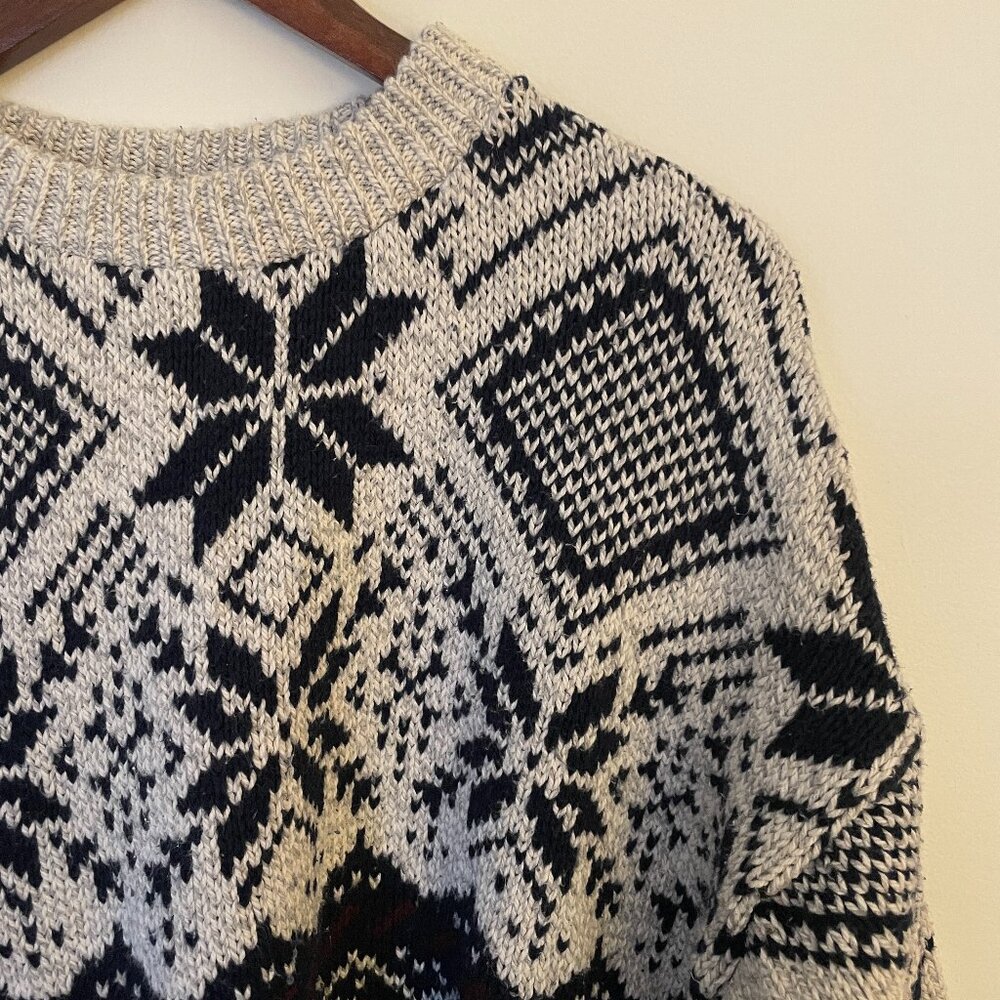 Vintage Men's Chunky Knit Grandpa Sweater, Size L, 100% Cotton, Good Condition